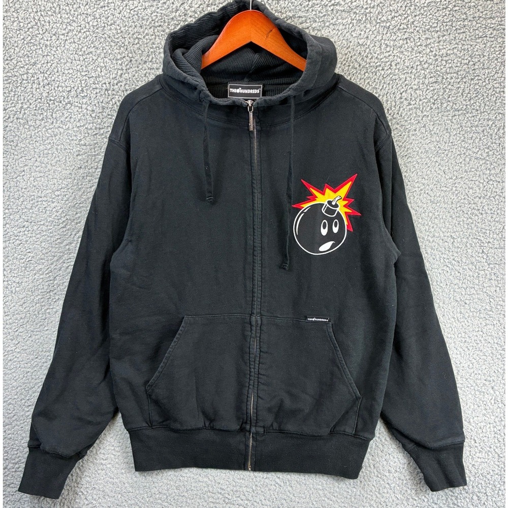 The Hundreds Adam Bomb Full Zip Hoodie Mens M Black Waffle Lined Streetwear
